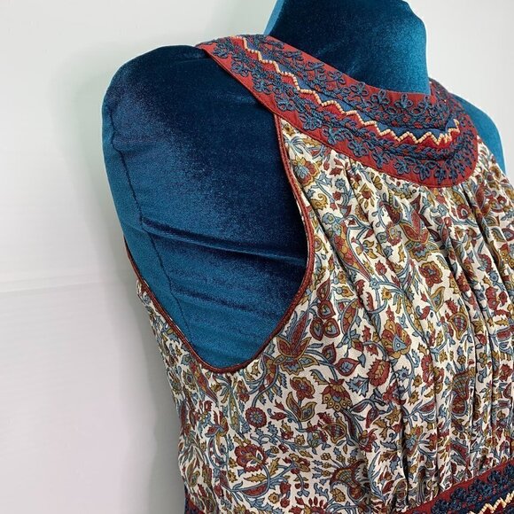 Talitha Silk Maxi Dress Medium Floral Boho Hand Beaded Pom Pom Hemline - Picture 5 of 16